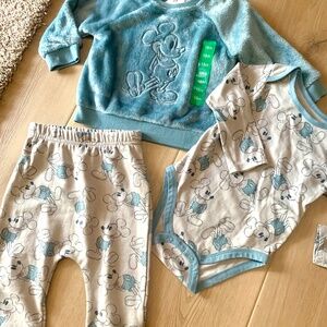NWT Disney Baby 18 M 3 Piece Mickey Mouse Sweatshirt/Joggers Set Blue/Grey